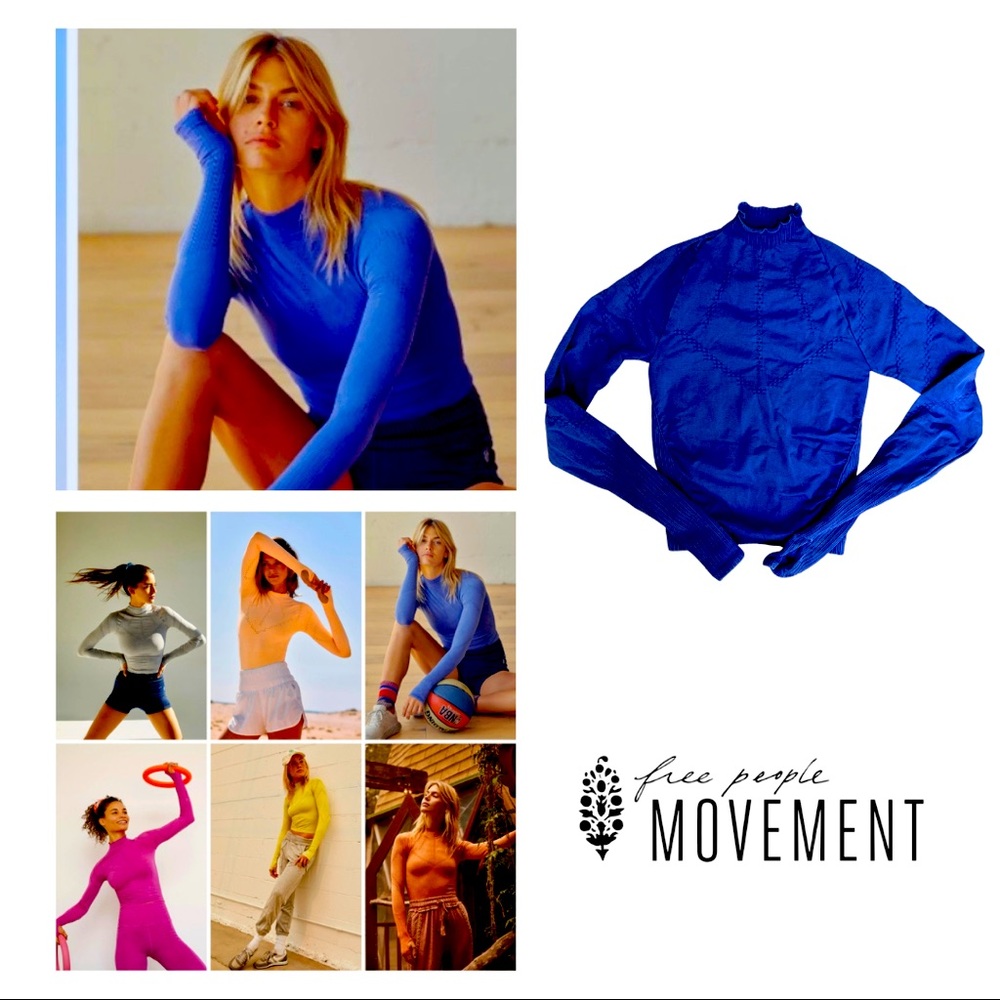 New!! Free People Good Karma Hi Neck long Sleeve Blue/Violet XS/S